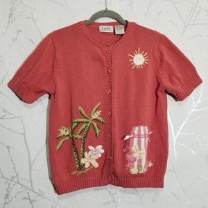 Tabi Vtg Salmon Tropical Island Theme Cardigan